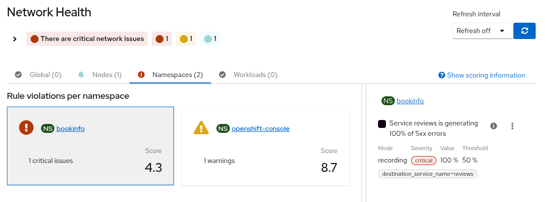 Network Health showing 5xx errors