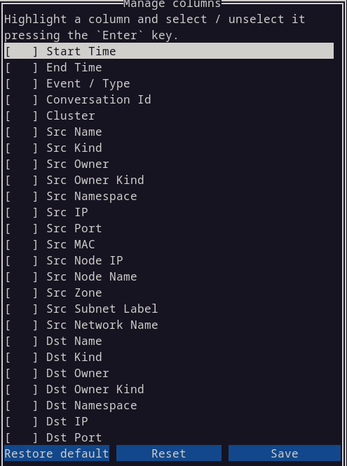 Network Observability CLI - Manage columns