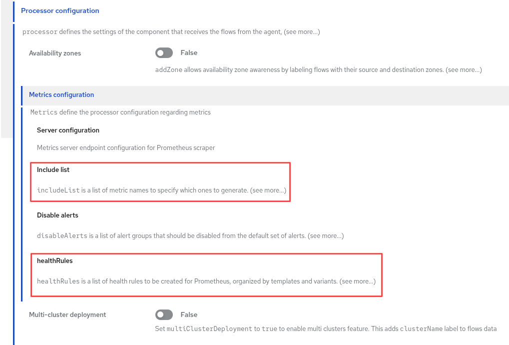 FlowCollector - Metrics Configuration