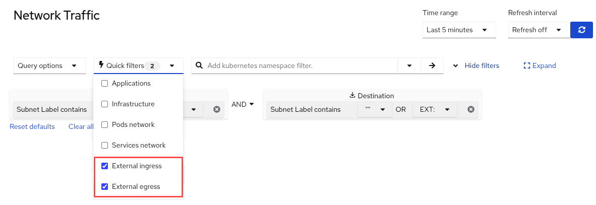 Network Traffic - Quick filters
