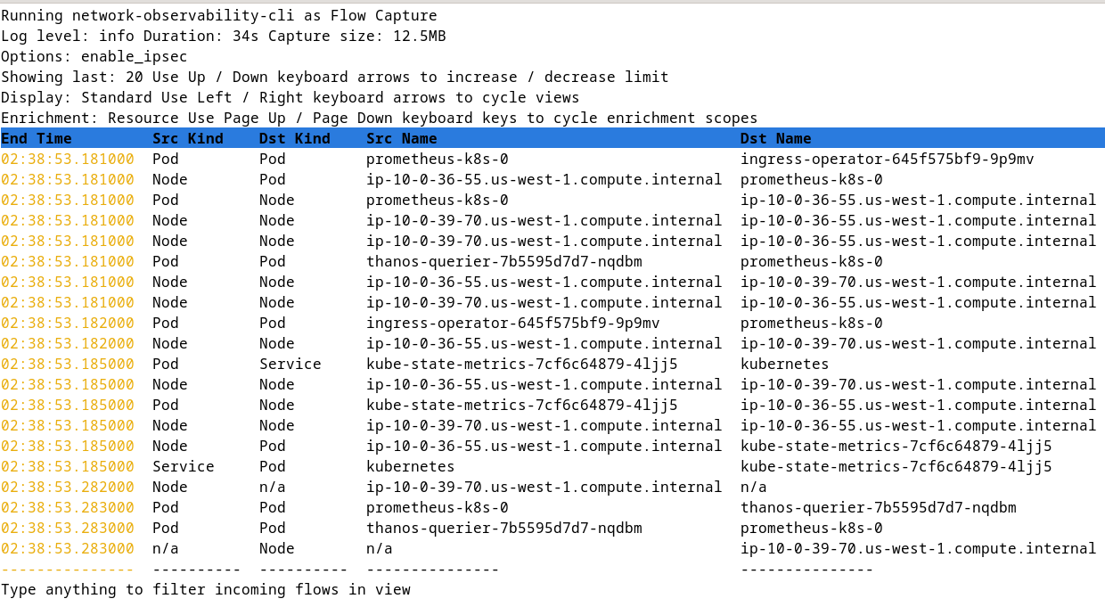 Network Observability CLI - Flows table