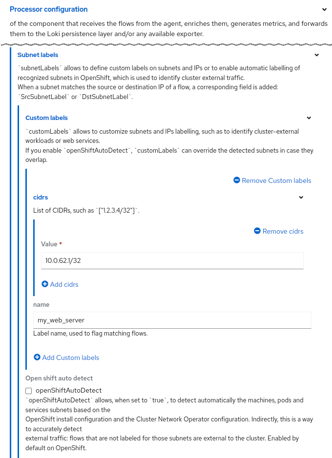 Subnet labels configuration